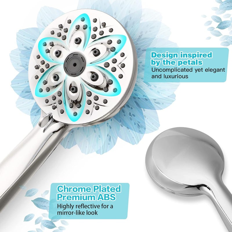 JDO 6-Setting Shower Head with Handheld, High Pressure Hand held Shower Head, 4.7 Inch Chrome Detachable Showerhead Set with 59 Inch Stainless Steel Hose and Adjustable Showerhead Holder - Image 3
